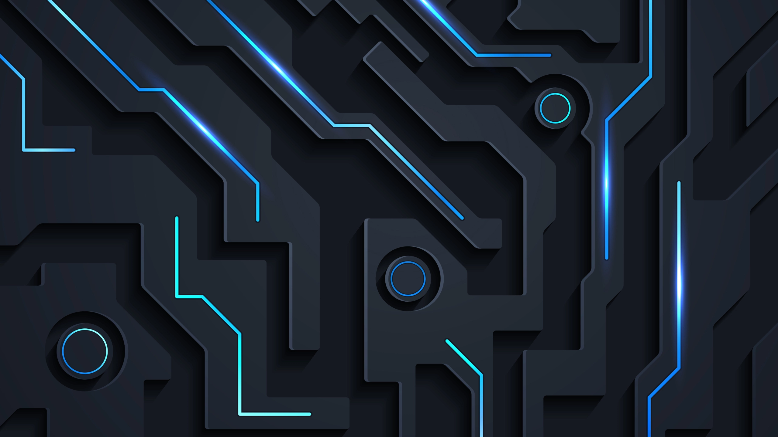 Abstract dark background with geometric lines and bright blue details resembling a technological circuit.